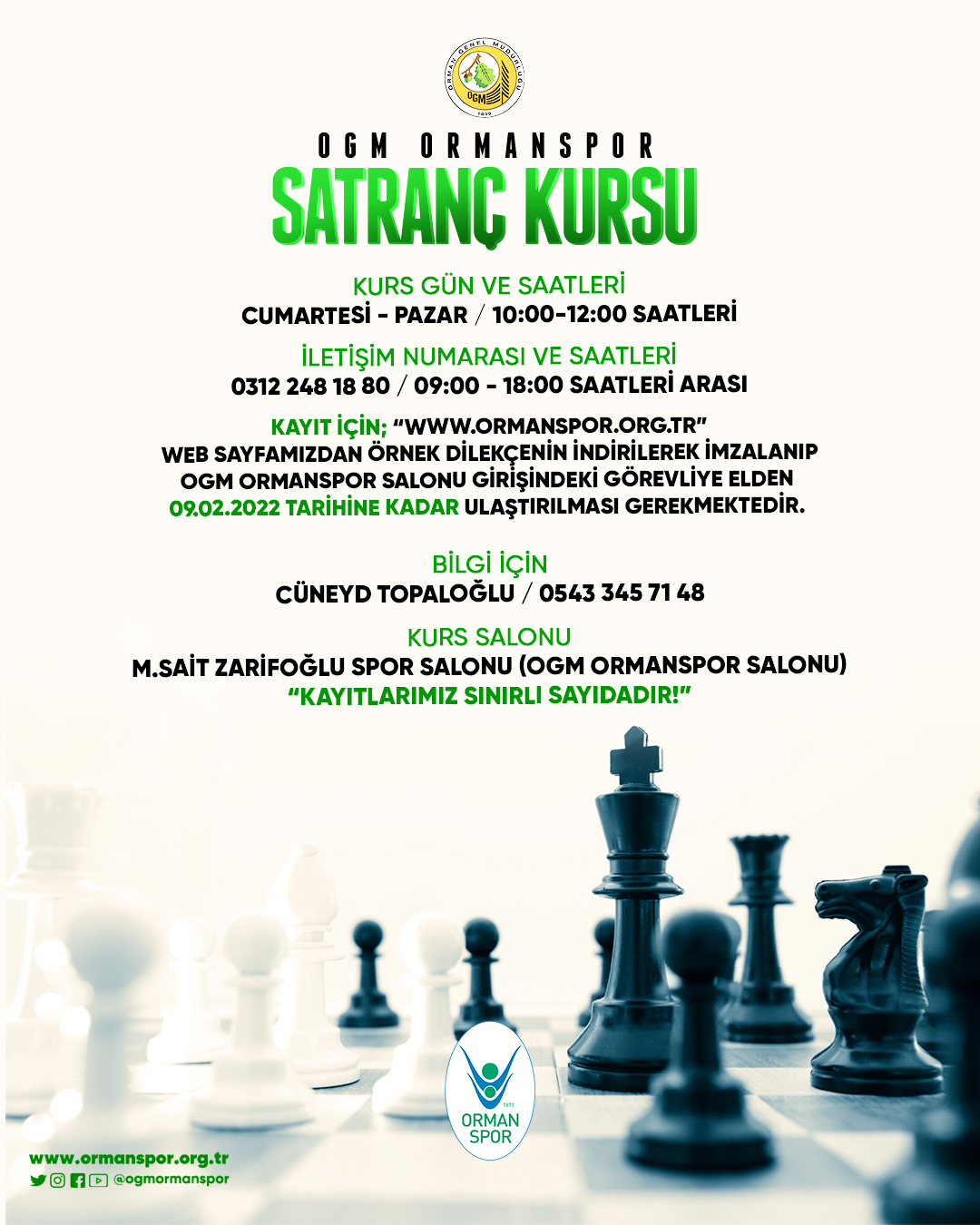 "OGM ORMANSPOR SATRANÇ KURSU BAŞLIYOR!"