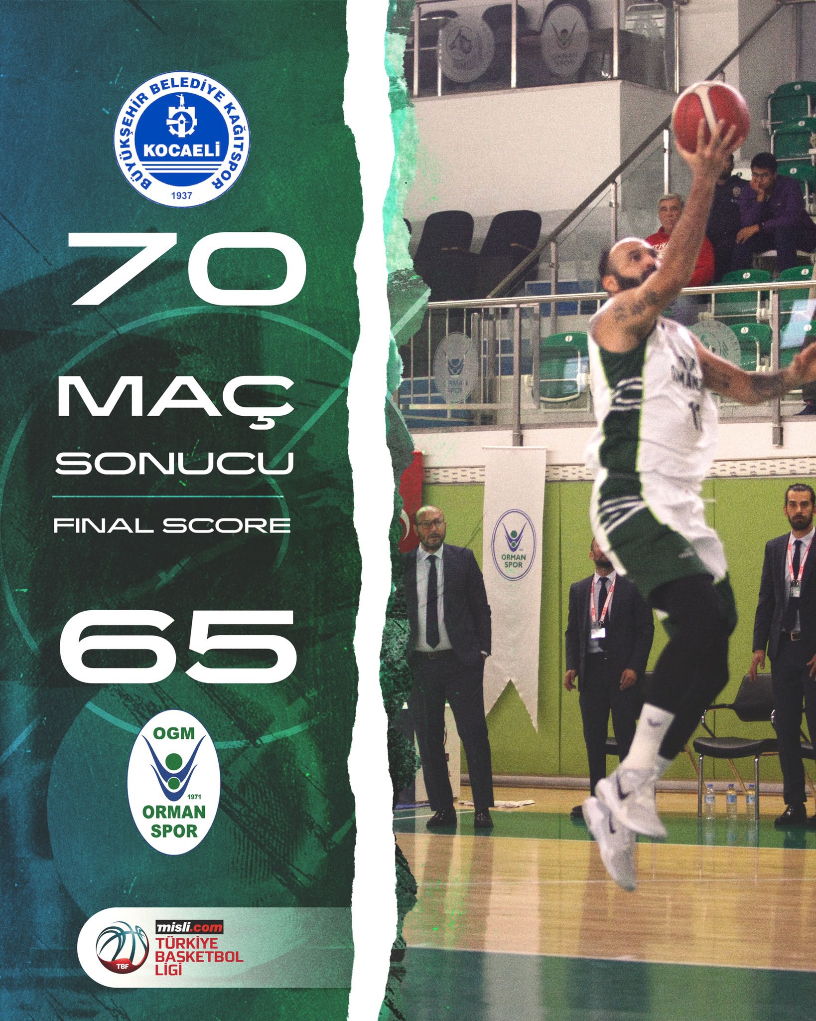 "KOCAELİ B.Ş.B KAĞITSPOR:70-OGM ORMANSPOR:65
