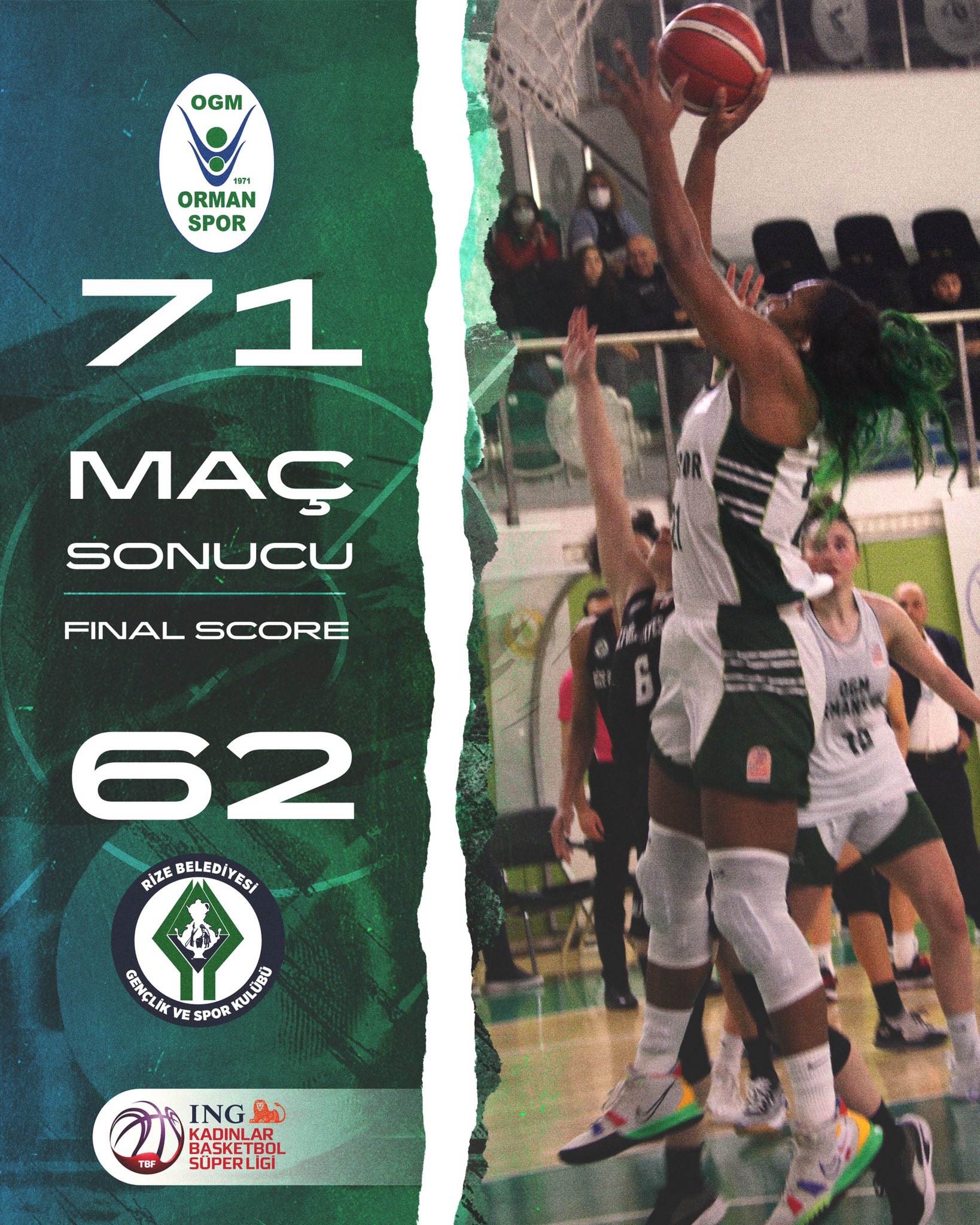 "OGM ORMANSPOR:71-RİZE BELEDİYESPOR:62"