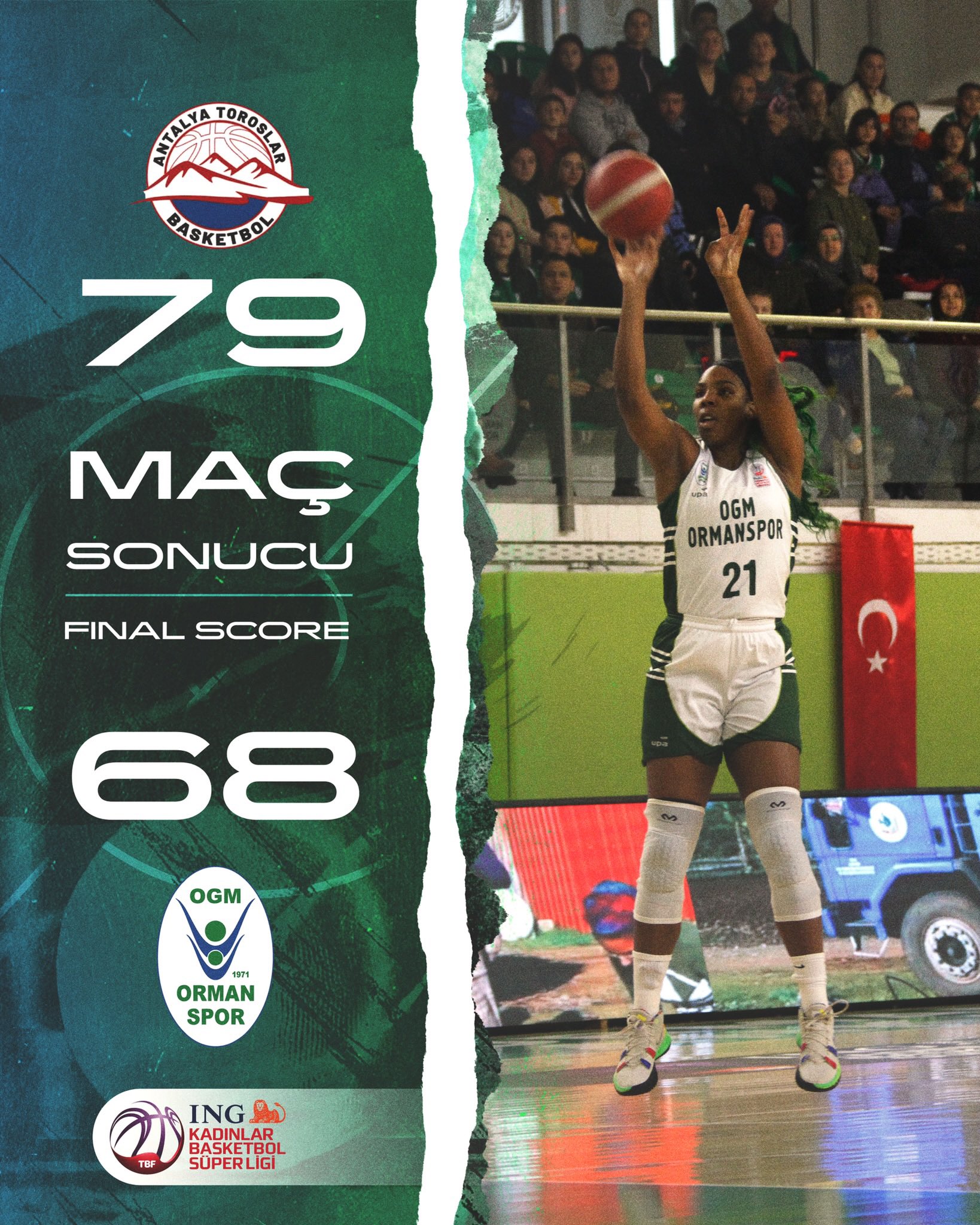 "ANTALYA TOROSLAR BASKETBOL:79-OGM ORMANSPOR:68"