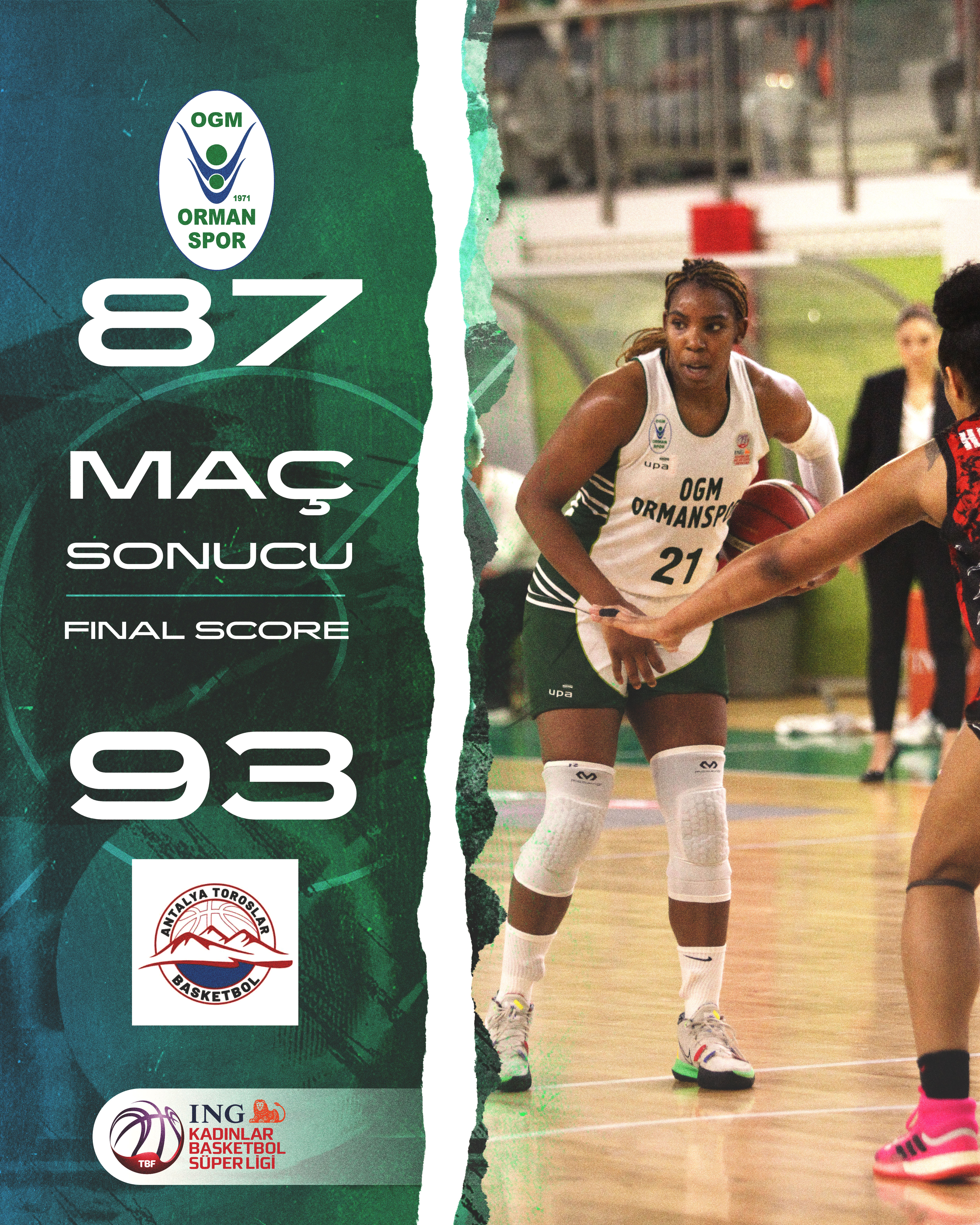 "OGM ORMANSPOR:87-ANTALYA TOROSLAR BASKETBOL:93"