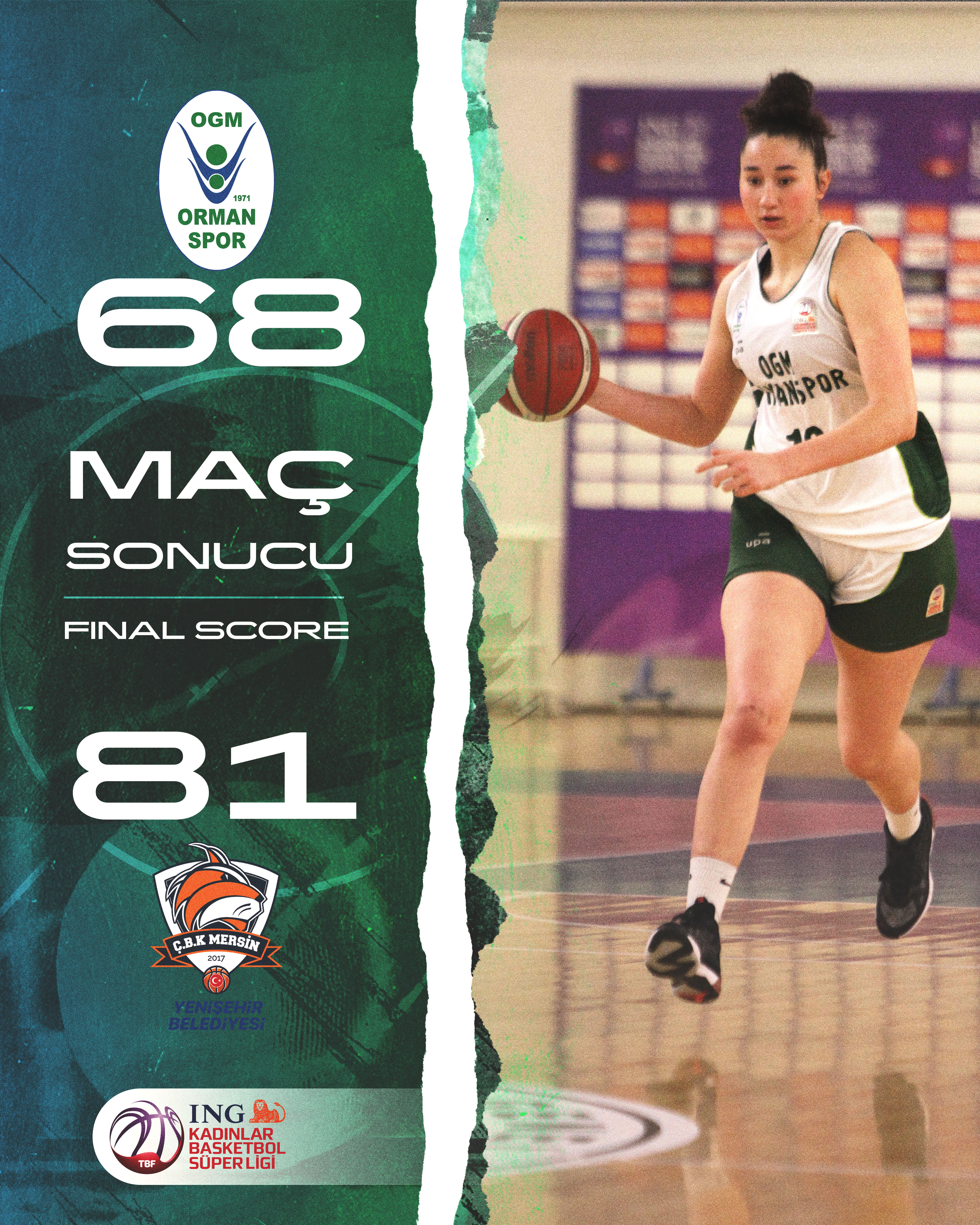 "OGM ORMANSPOR:68-Ç.B.K. MERSİN YENİŞEHİR BELEDİYESİ:81"