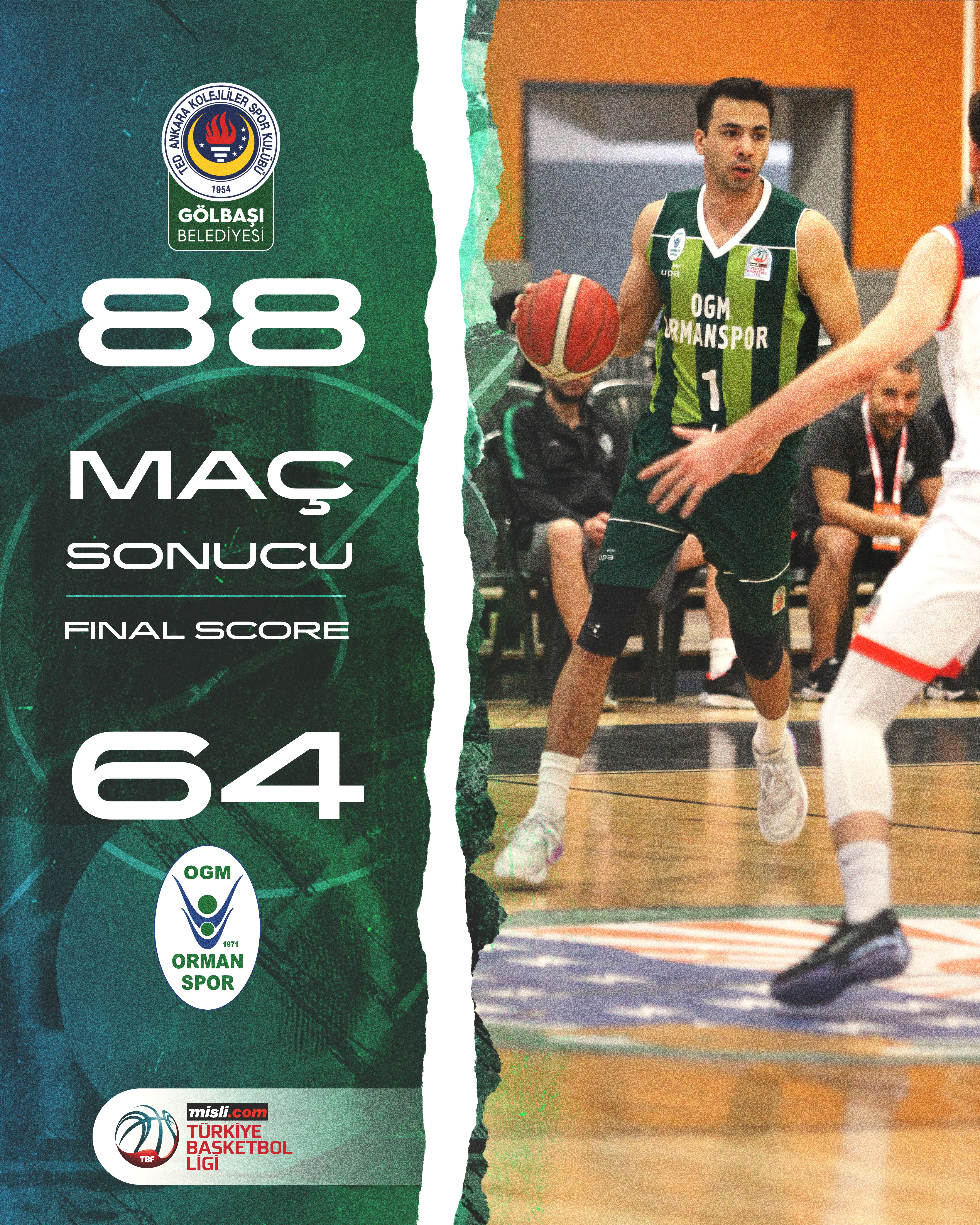 "GÖLBAŞI BLD. TED ANKARA KOLEJLİLER:88-OGM ORMANSPOR:64"